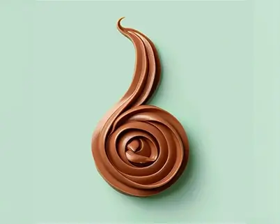 Swirl of chocolate cream on a light green background.